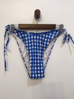 Blue Gingham Ruffle Bikini Bottom Seersucker XL Cottage